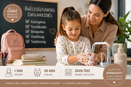 Anya és kislánya kézmosás közben – egészségtudatos iskolakezdés, Sába Bőrbarát Program